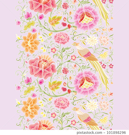 Fantasy flowers and pheasant bird in retro, vintage, chinese silk Fantasy flowers and pheasant bird in retro, vintage, chinese silk 101898296