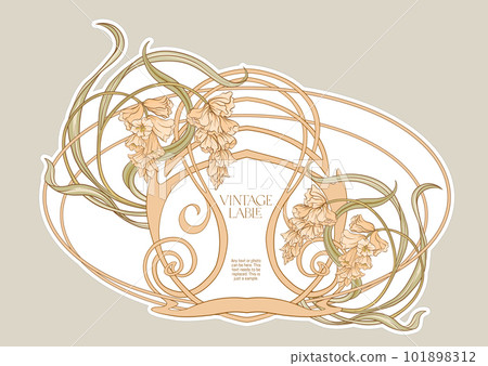 Decorative flowers and leaves in art nouveau style, 101898312