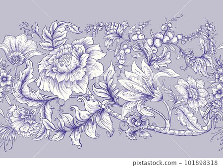 Fantasy flowers in art nouveau style, vintage, old, retro style. Fantasy flowers in art nouveau style, vintage, old, retro style. 101898318
