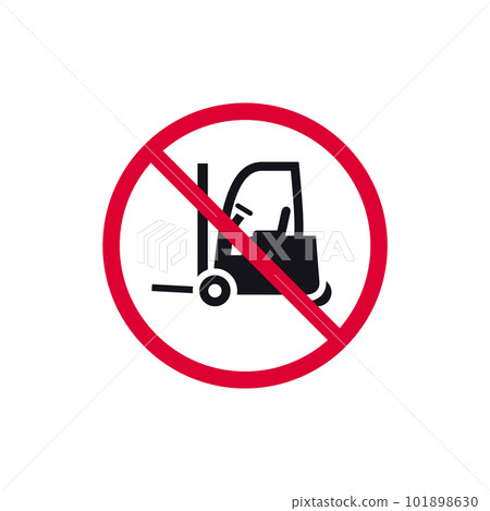 No forklift prohibited sign, no stacker forbidden modern round sticker, vector illustration 101898630