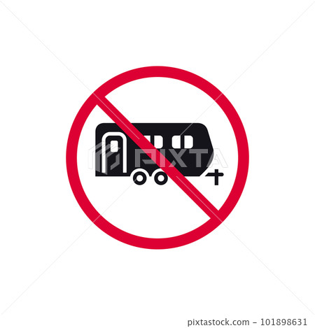 No camping cars prohibited sign, no caravan forbidden modern round sticker, vector illustration No camping cars prohibited sign, no caravan forbidden modern round sticker, vector illustration 101898631
