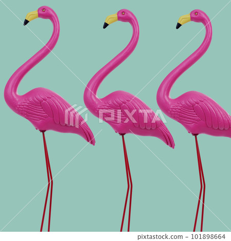 three standing fake pink flamingos three standing fake pink flamingos 101898664