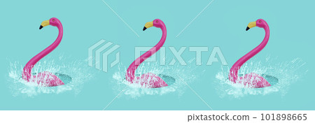 pink flamingos in puddles of water, banner 101898665