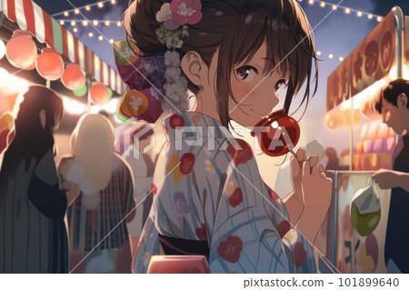 Girl buying and eating candy apples at a festival stall Girl buying and eating candy apples at a festival stall 101899640