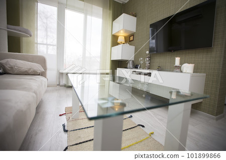The interior of a small living room in a small apartment 101899866