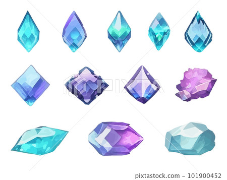 Crystal gems, vector gemstones and jewel icons. Isolated cartoon minerals, crystals and gemstones. Natural opal, emerald and diamond, ruby and topaz, quartz glass Crystal gems, vector gemstones and jewel icons. Isolated cartoon minerals, crystals and gemstones. Natural opal, emerald and diamond, ruby and topaz, quartz glass 101900452
