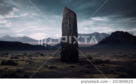 Stone black monolith. Dry rock. Generate Ai Stone black monolith. Dry rock. Generate Ai 101900629
