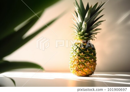 Pineapple at bright light. Tropical food. Generate Ai 101900697
