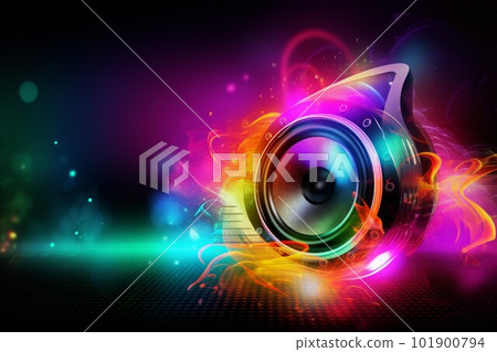 Loudspeaker colorful music. Audio neon volume. Generate Ai Loudspeaker colorful music. Audio neon volume. Generate Ai 101900794