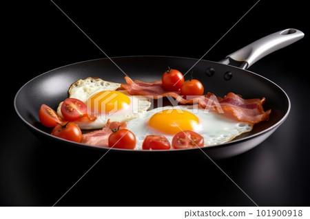 Frying pan with fried eggs. Oil food cook. Generate Ai Frying pan with fried eggs. Oil food cook. Generate Ai 101900918