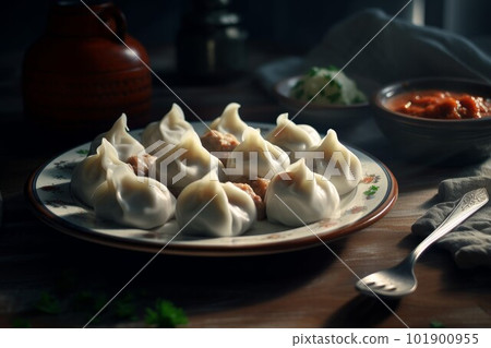 Hot georgian khinkali. Meat meal. Generate Ai Hot georgian khinkali. Meat meal. Generate Ai 101900955