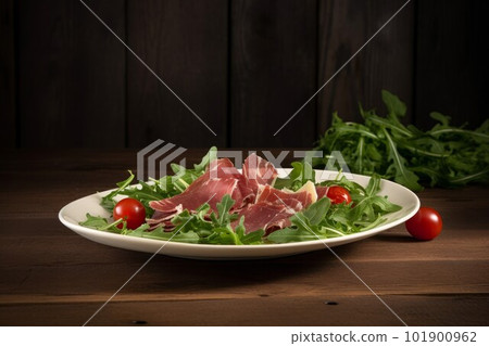 Fresh arugula meat cheese. Meal dinner. Generate Ai Fresh arugula meat cheese. Meal dinner. Generate Ai 101900962