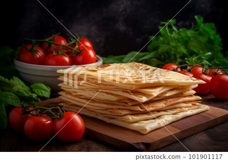 Armenian bread lavash. Wheat meal snack. Generate Ai 101901117