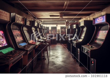Arcade retro game terminal. Game room. Generate Ai 101901118