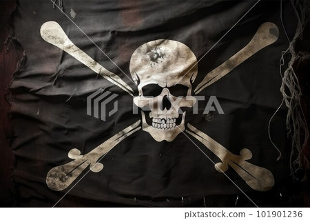 Pirate flag vintage. Old ship. Generate Ai 101901236