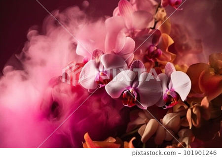 Orchids flower smoke. Bloom petal. Generate Ai 101901246
