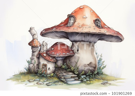 Mushroom house. Forest tree design. Generate Ai 101901269