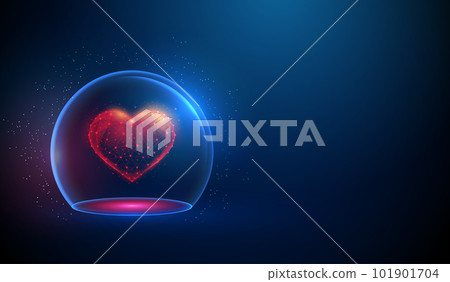 Abstract blue glass dome with red heart inside. 101901704