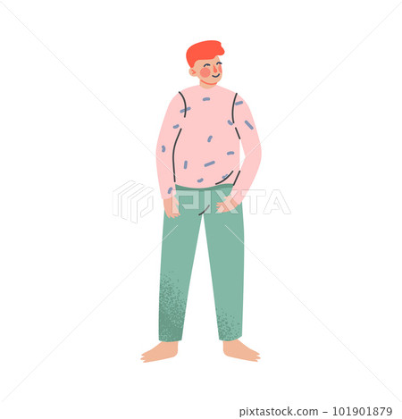 Teenage boy in cozy home clothes. Cheerful guy in comfy nightwear cartoon vector illustration Teenage boy in cozy home clothes. Cheerful guy in comfy nightwear cartoon vector illustration 101901879