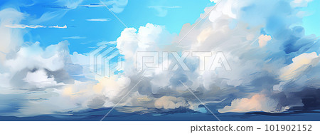 Blue sky with clouds. nature background. watercolor illustration. Generative AI 101902152