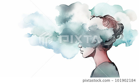 Illustration of a beautiful woman with a cloud in her hair. Generative AI Illustration of a beautiful woman with a cloud in her hair. Generative AI 101902184