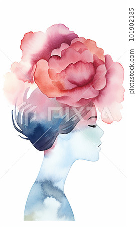 Watercolor illustration of a beautiful woman with flowers in her hair. Generative AI Watercolor illustration of a beautiful woman with flowers in her hair. Generative AI 101902185