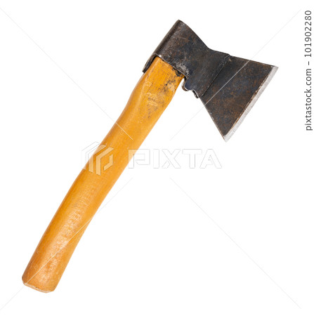 small tourist hatchet on wooden handle isolated small tourist hatchet on wooden handle isolated 101902280