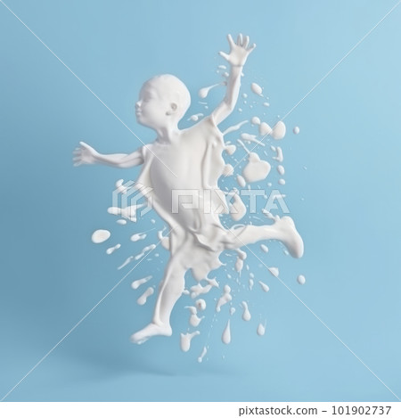 An abstract design of white liquid in mid-air against a vibrant blue background creates an explosion of energy and power. AI Generative An abstract design of white liquid in mid-air against a vibrant blue background creates an explosion of energy and power. AI Generative 101902737