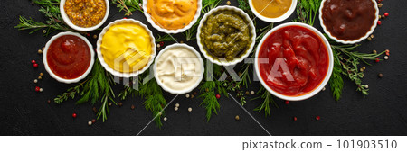 Sauces in bowls with seasonings Sauces in bowls with seasonings 101903510
