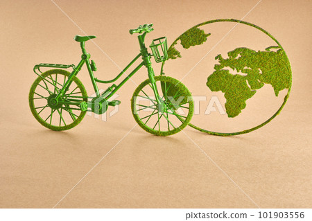 World Bicycle Day. Green bicycle and world. Environment preserve. World Bicycle Day. Green bicycle and world. Environment preserve. 101903556