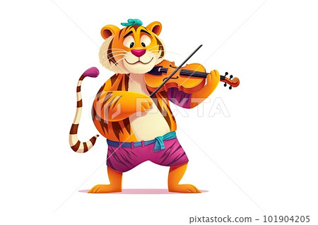 Full dressed tiger playing violin and smiling isolated on a white background Full dressed tiger playing violin and smiling isolated on a white background 101904205