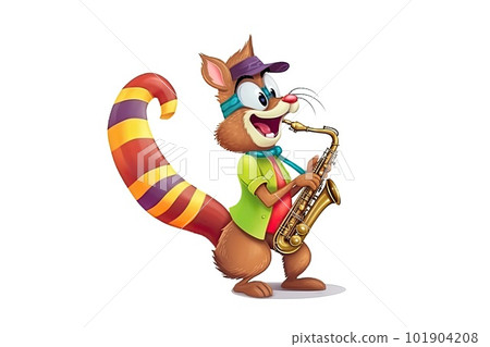 Funny raccoon playing saxophone isolated on a white background, illustration Funny raccoon playing saxophone isolated on a white background, illustration 101904208