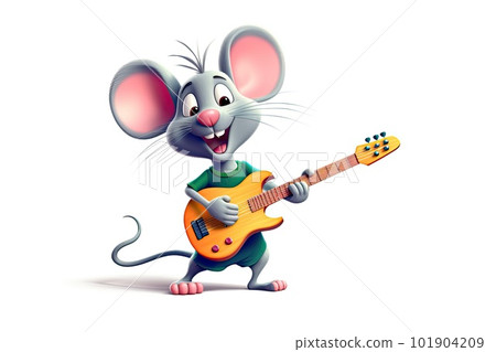 Mouse playing electric guitar and smiling with copy space on a white background isolated Mouse playing electric guitar and smiling with copy space on a white background isolated 101904209