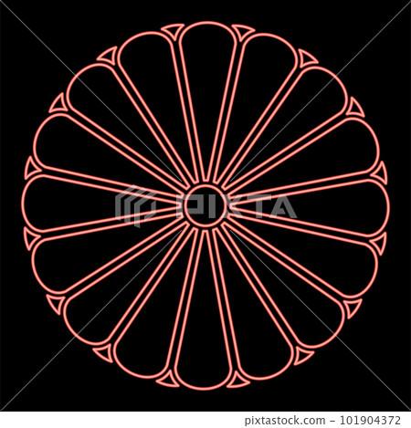 Neon coat of arms of Japan nippon imperial Seal central disc with 16 petals national emblem red color vector illustration image flat style 101904372