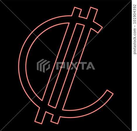 Neon colon sign currency symbol Costa Rican Salvadoran money CRC red color vector illustration image flat style 101904392