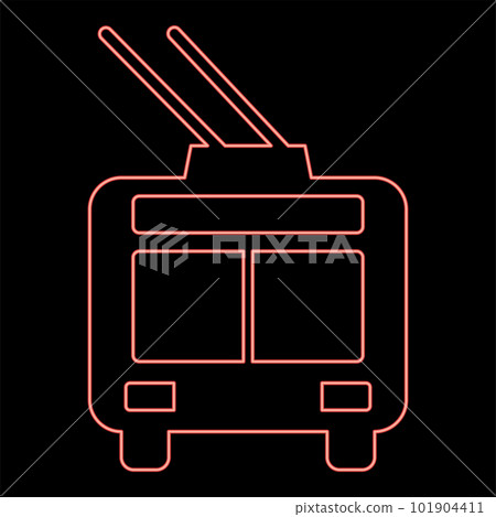 Neon trolleybus electric city transportation urban public transport trolley bus red color vector illustration image flat style 101904411