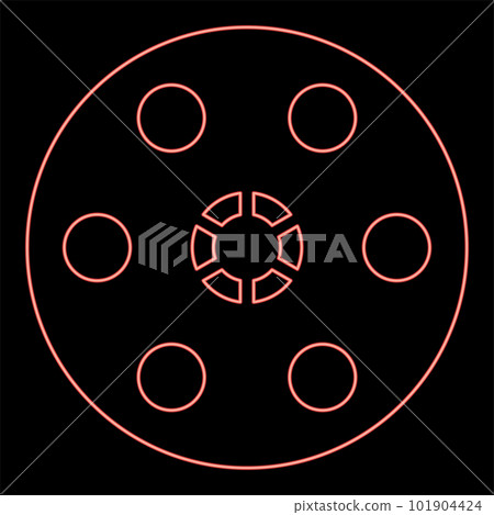 Neon drum of revolver russian roulette cylinder pistol handgun red color vector illustration image flat style 101904424