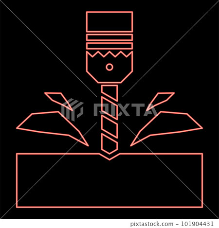 Neon drill with cartridge material processing shavings bit stationary use red color vector illustration image flat style 101904431