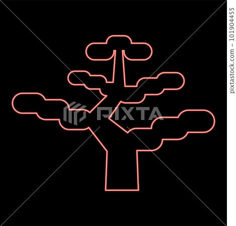Neon bonsai tree japanese red color vector illustration image flat style 101904455