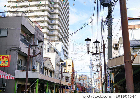 Shopping street in Sumiyoshi, Sumida Ward, Tokyo Shopping street in Sumiyoshi, Sumida Ward, Tokyo 101904544