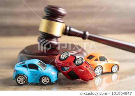 Bangkok, Thailand, January 1, 2023 Hammer gavel judge with car vehicle accident, insurance coverage claim lawsuit court case. Bangkok, Thailand, January 1, 2023 Hammer gavel judge with car vehicle accident, insurance coverage claim lawsuit court case. 101904947