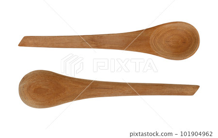 Wooden spoon front and back top view isolated on white background Wooden spoon front and back top view isolated on white background 101904962