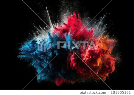 Freeze motion of colored powder explodes on black background. Abstract colorful explosion 101905191