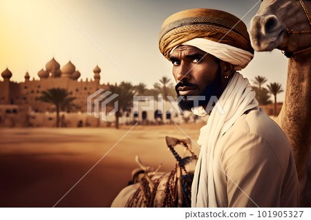 Local Emirati man. Bedouin from United Arab Emirates. Neural network AI generated art 101905327