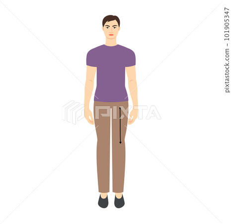 Men to do crotch to knee measurement body with arrows fashion Illustration for size chart. Flat male character front 8 Men to do crotch to knee measurement body with arrows fashion Illustration for size chart. Flat male character front 8 101905347
