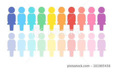 一套 20 個鮮豔的站立女性人形圖標/象形圖 - 多彩 101905438