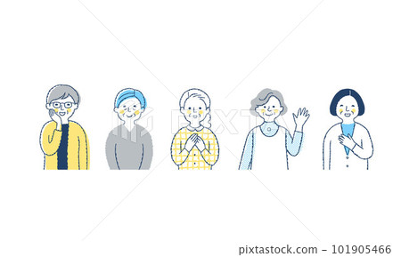 5 smiling senior women upper body 5 smiling senior women upper body 101905466