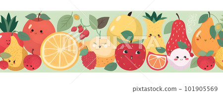 Vegetables and fruits cartoon characters banner 101905569