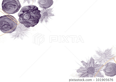 水彩風格紋理背景框架)酒精水墨藝術紫色花朵和金色幾何圖案 水彩風格紋理背景框架)酒精水墨藝術紫色花朵和金色幾何圖案 101905676