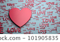 Backgroung with scattered inscription Love and a heart shape, 3D illustration 101905835